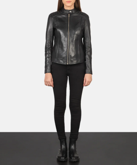 Kelsee Black Leather Biker Jacket