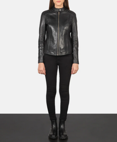 Kelsee Black Leather Biker Jacket