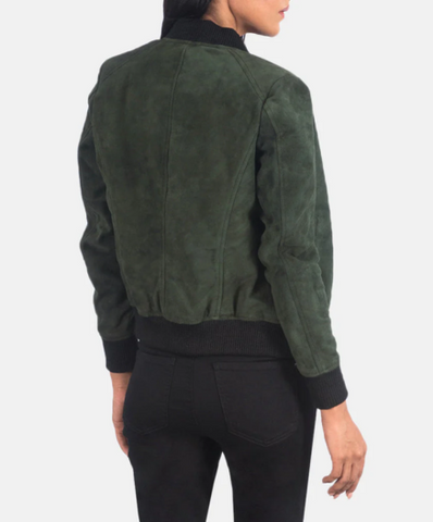 Bliss Green Suede Bomber Jacket