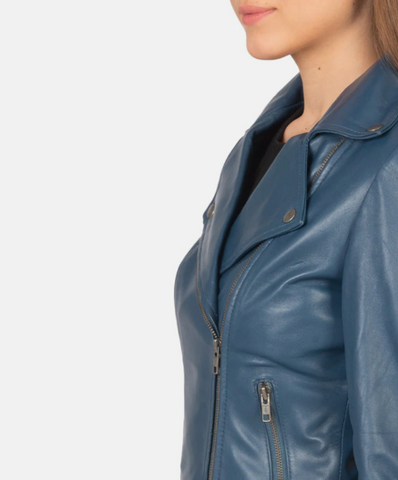 Flashback Blue Leather Biker Jacket