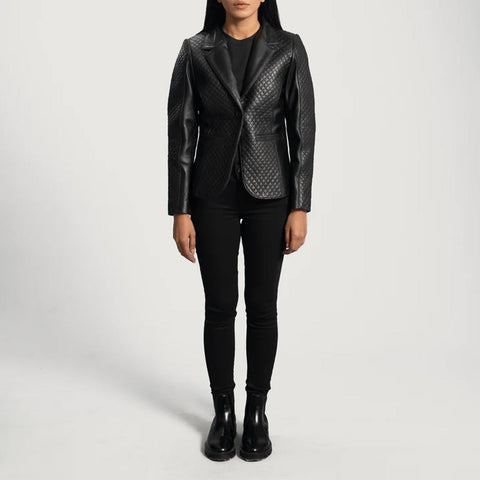 Cora Quilted Black Leather Blazer