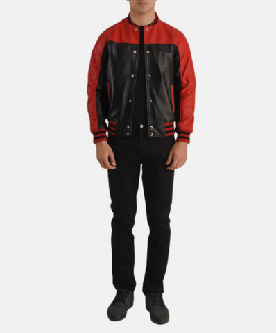 Terrance Black & Red Leather Varsity Jacket