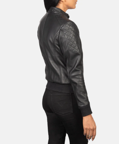 Zenna Black Leather Bomber Jacket