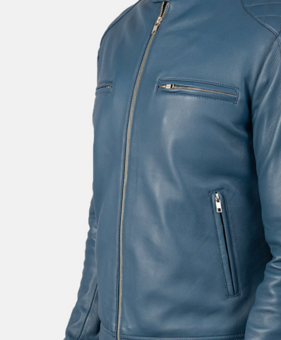 Gatsby Blue Leather Biker Jacket