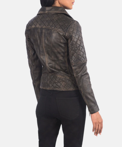 Carolyn Quilted Distressed Brown Biker Jacket