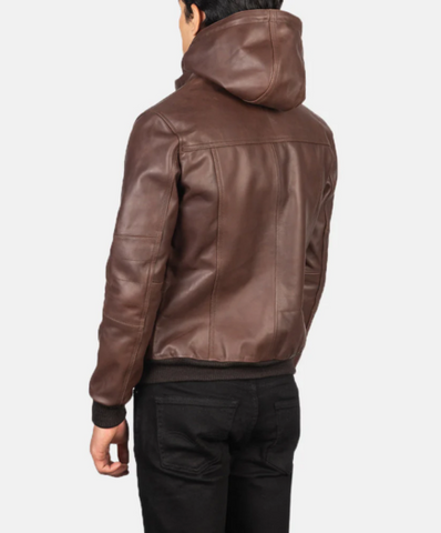 Bouncer Biz Brown Leather Bomber Jacket
