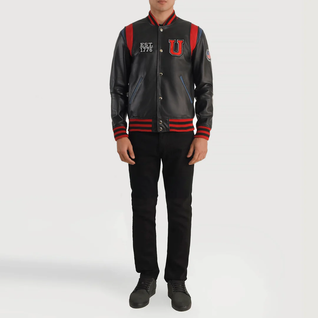 Liberte USA Black Leather Varsity Jacket