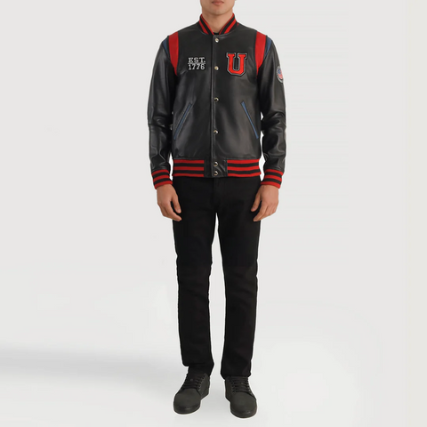 Liberte USA Black Leather Varsity Jacket