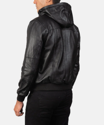 Bouncer Biz Black Leather Bomber Jacket