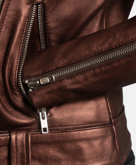 Rumy Maroon Leather Biker Jacket