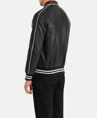 Cooper Black Leather Varsity Jacket