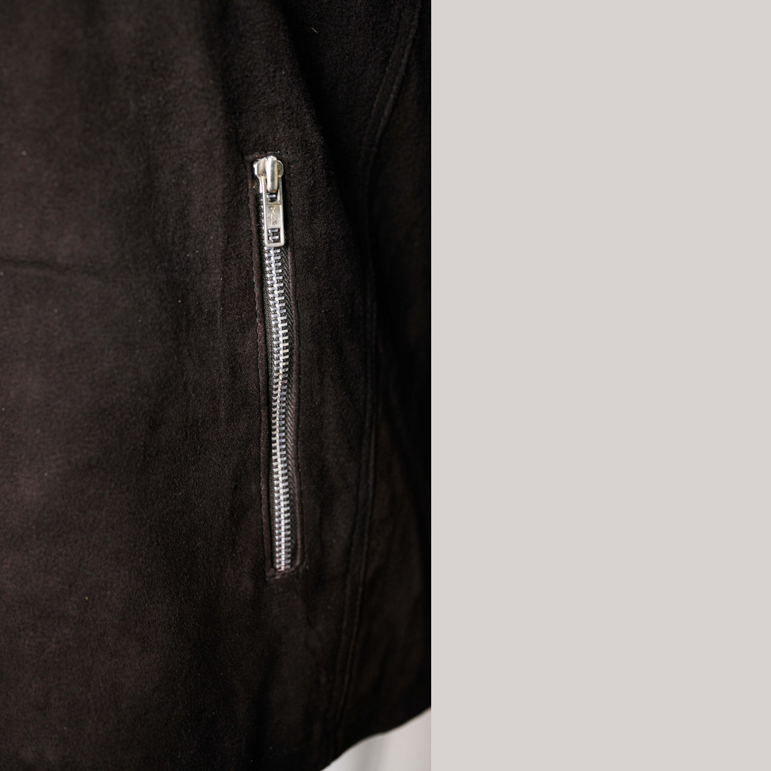 Black Shearling Suede Bomber Jacket