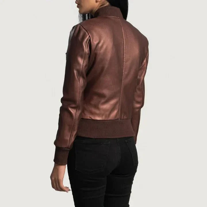 Reida Maroon Leather Bomber Jacket