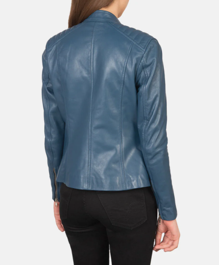 Kelsee Blue Leather Biker Jacket