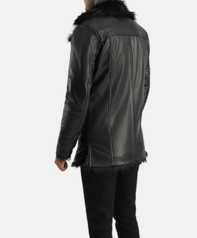 Furcliff Black Leather Coat