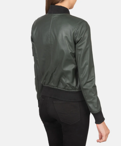 Ava MA-1 Black Leather Bomber Jacket