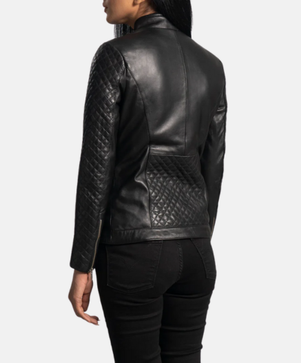 Orient Grain Quilted Black Leather Biker Jacket