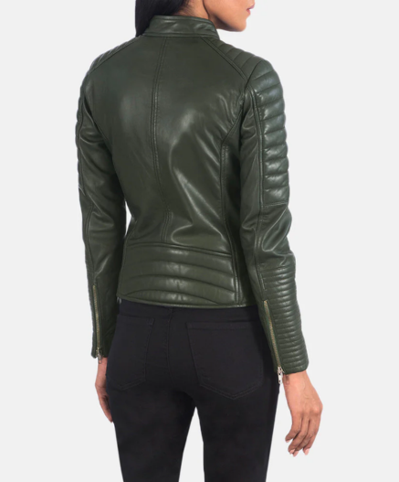 Adalyn Quilted Green Leather Biker Jacket
