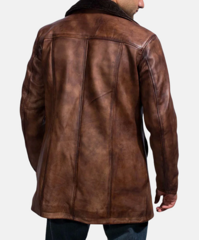 Cinnamon Distressed Leather Fur Coat