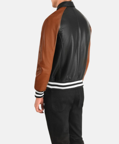 Walton Black & Brown Leather Varsity Jacket
