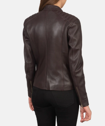 Kelsee Maroon Leather Biker Jacket