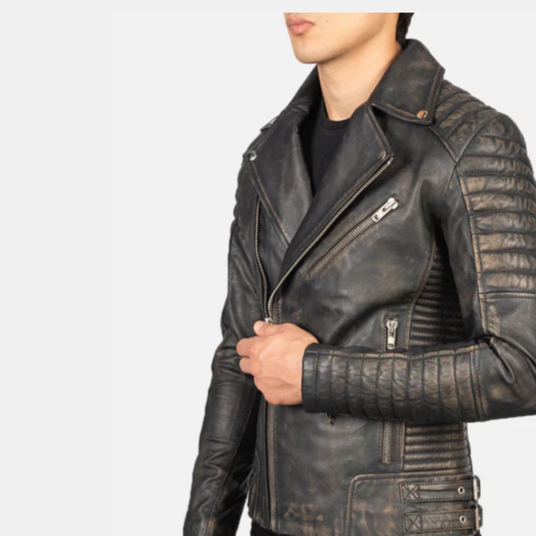 Armand Distressed Brown Leather Biker Jacket