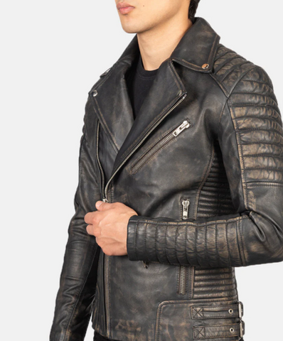 Armand Distressed Brown Leather Biker Jacket