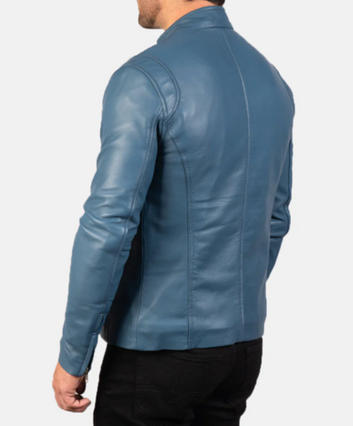 Ionic Blue Leather Biker Jacket