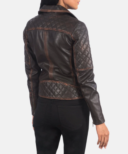 Carolyn Quilted Vintage Brown Biker Jacket
