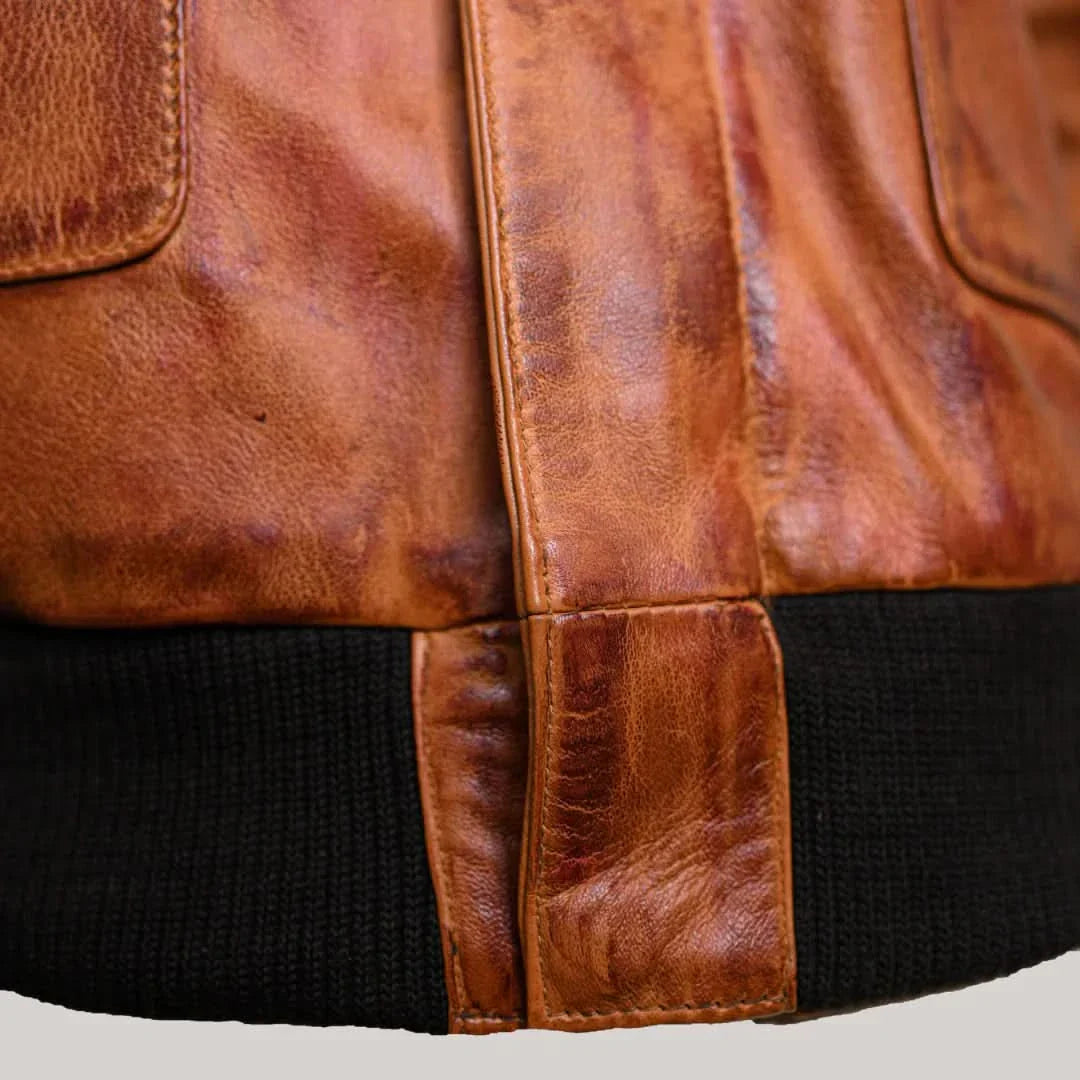 Distressed Bomber Brown Leather Jacket