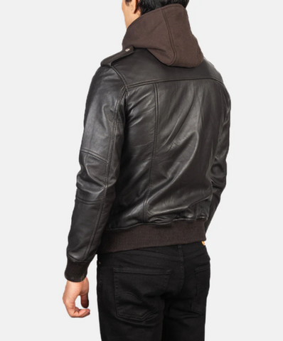 Bravado Black Hooded Leather Bomber Jacket