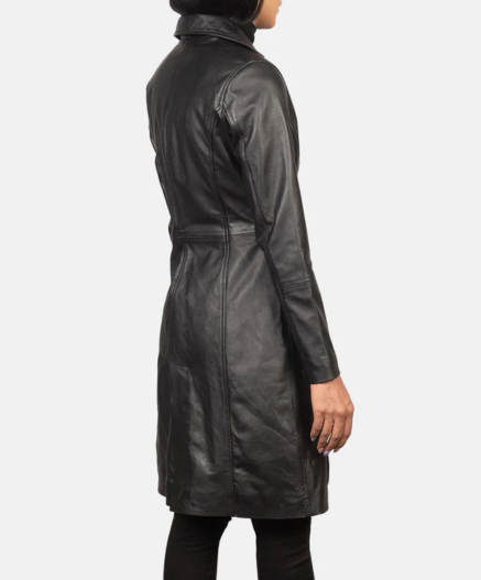 Alexis Black Single Breasted Leather Coat