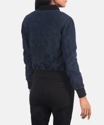 Ava MA-1 Blue Suede Bomber Jacket