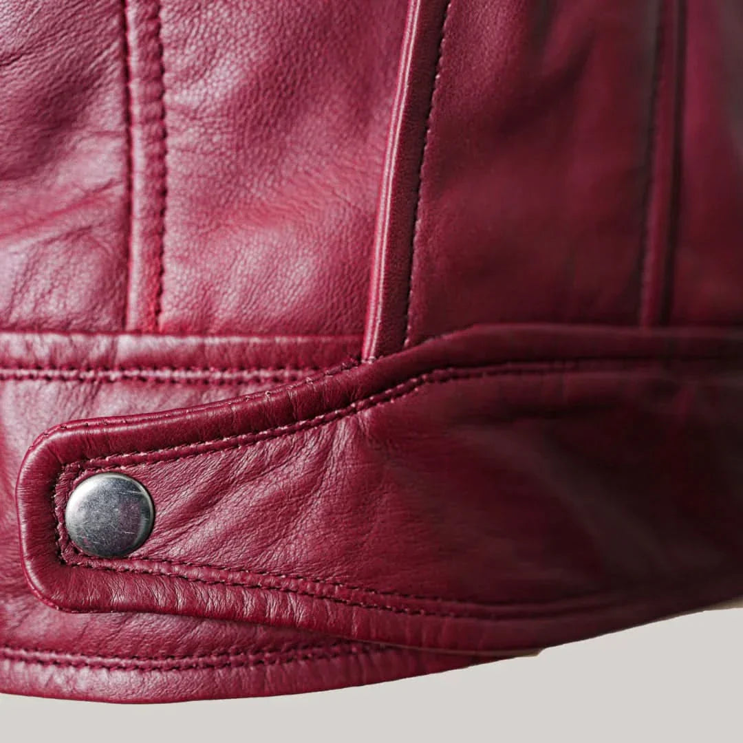 Jade Mens Maroon Zip-Up Bomber Leather Jacket