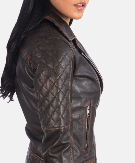 Carolyn Quilted Vintage Brown Biker Jacket