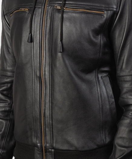 Bouncer Biz Black Leather Bomber Jacket