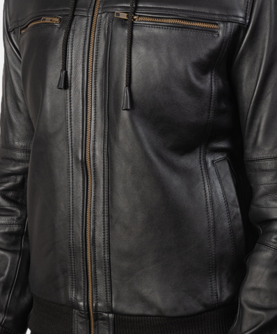 Bouncer Biz Black Leather Bomber Jacket