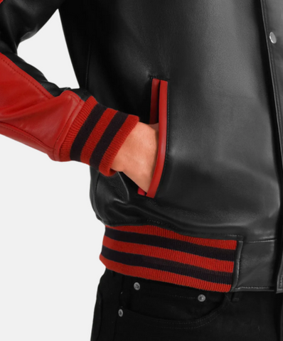 Terrance Black & Red Leather Varsity Jacket