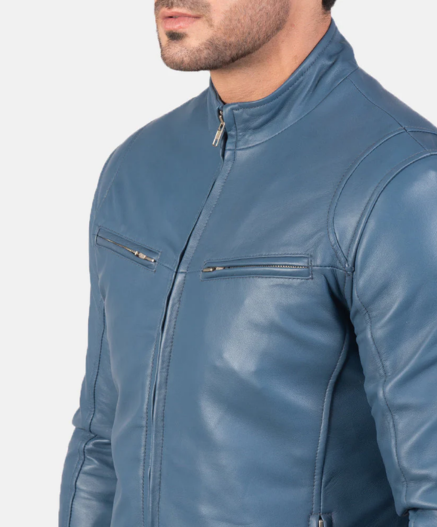 Ionic Blue Leather Biker Jacket