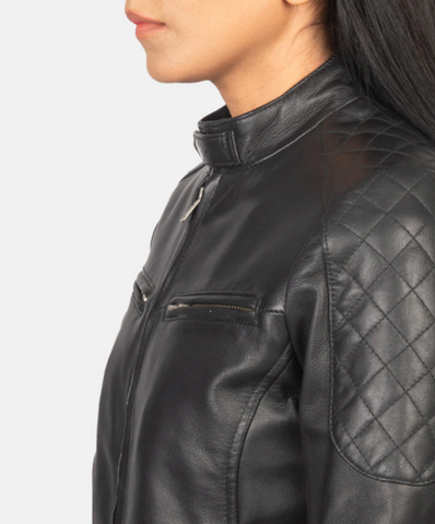 Zenna Black Leather Bomber Jacket