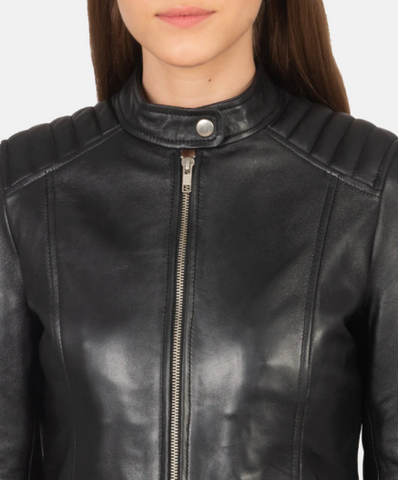 Kelsee Black Leather Biker Jacket