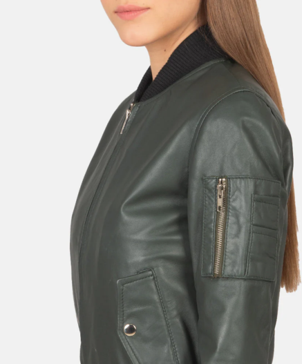 Ava MA-1 Black Leather Bomber Jacket