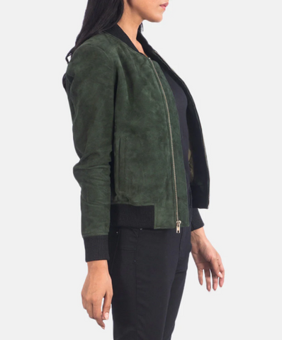 Bliss Green Suede Bomber Jacket