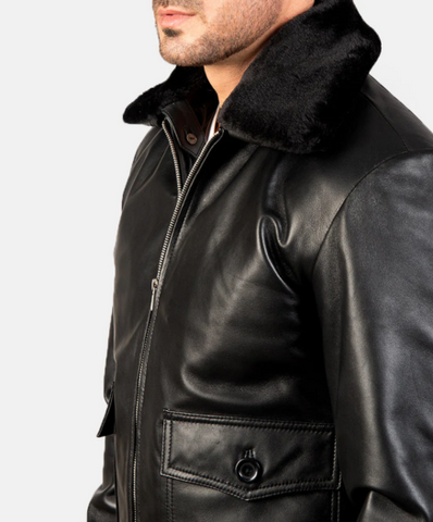Airin G-1 Black & White Leather Bomber Jacket