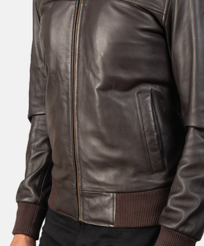 Air Rolf Brown Leather Bomber Jacket