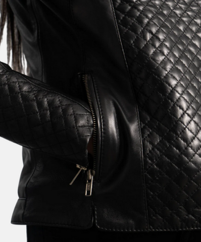 Orient Grain Quilted Black Leather Biker Jacket
