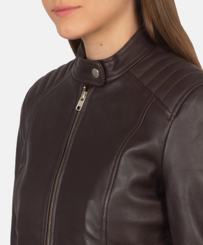Kelsee Maroon Leather Biker Jacket