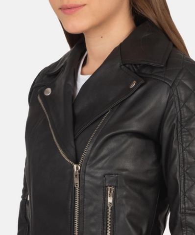 Carolyn Quilted Black Biker Jacket