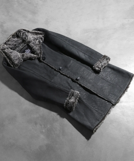 Erica Shearling Black Leather Coat