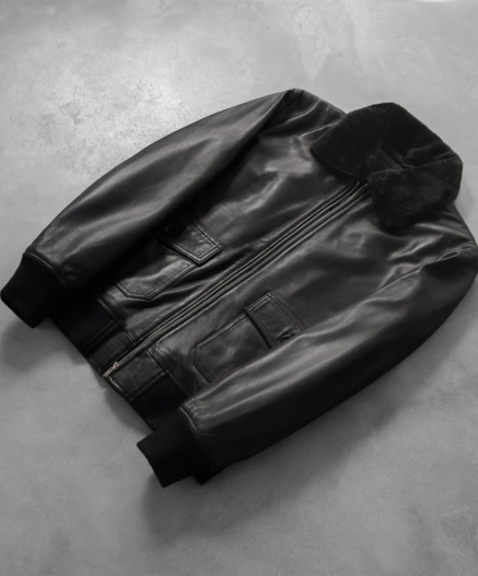 Airin G-1 Black & White Leather Bomber Jacket